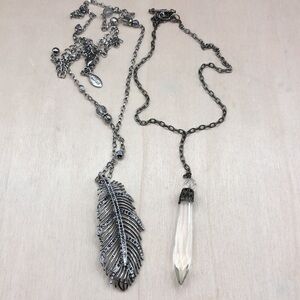 Chico's long bejeweled feather necklace pendant free extra.